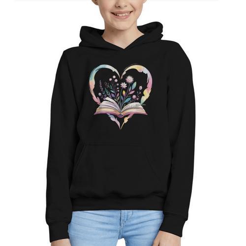 Book Lover Heart Shaped Reading Art Bookworm Graphic Youth Hoodie - Bookorys UK