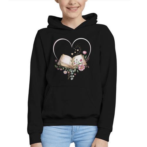 Book Lover Heart Shaped Reading Art Librarian Graphic Youth Hoodie - Bookorys