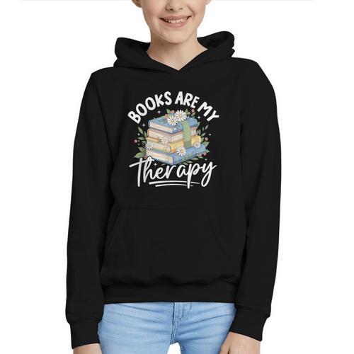 Book Are My Therapy Aesthetic Bookish Reading Graphic Youth Hoodie - Bookorys CA