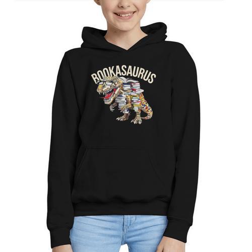 Book Reading Dinosaur T-Rex Dino Bookworm Graphic Youth Hoodie - Bookorys