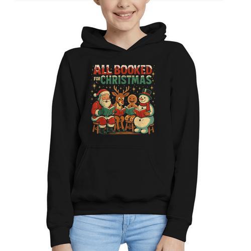 All Booked For Christmas Book Lover Graphic Youth Hoodie - Bookorys AU