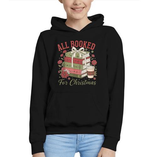All Booked For Christmas Coquette Xmas Book Club Book Lovers Graphic Youth Hoodie - Bookorys
