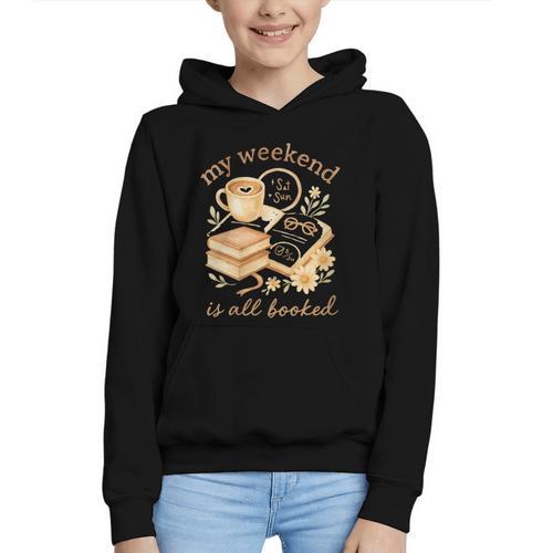 My Weekend Is All Booked Cozy Book Lover Reading Graphic Youth Hoodie - Bookorys