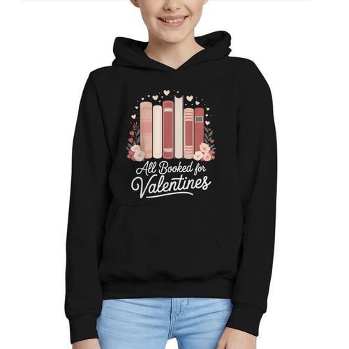 All Booked For Valentines Book Lovers Hearts Graphic Youth Hoodie - Bookorys