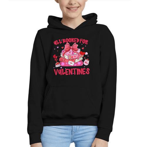 All Booked For Valentines Coquette Bow Book Valentine Day Graphic Youth Hoodie - Bookorys DE