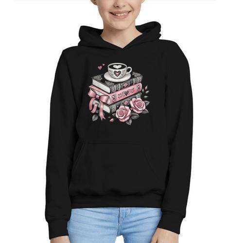 All Booked For Valentine's Coquette Bow Books Teacher Girly Graphic Youth Hoodie - Bookorys