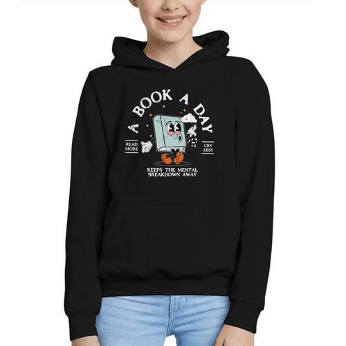 Bookish Mental Health Book A Day Retro Read More Book Graphic Youth Hoodie - Bookorys