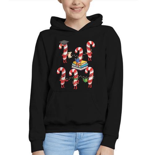 Bookmas Christmas Books Shirt Candy Cane Bookworm Graphic Youth Hoodie - Bookorys