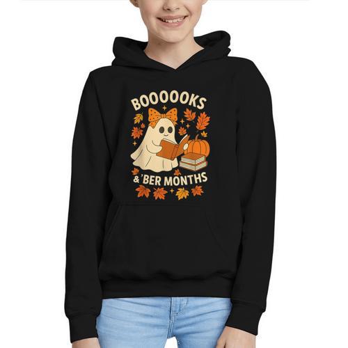 Books And BER Months Fall Librarian Reading Halloween Graphic Youth Hoodie - Bookorys AU