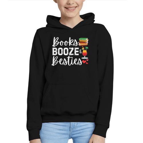 Books Booze And Besties Book Lover Bestie Squad Twinning Graphic Youth Hoodie - Bookorys CA