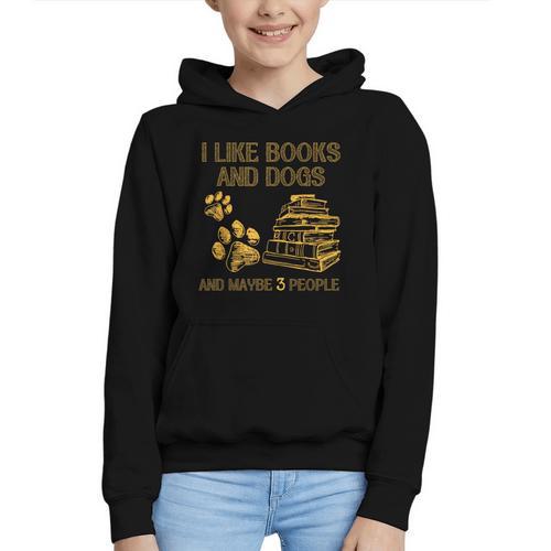 I Like Books And Dogs And Maybe 3 People Vintage Sayin Graphic Youth Hoodie - Bookorys AU