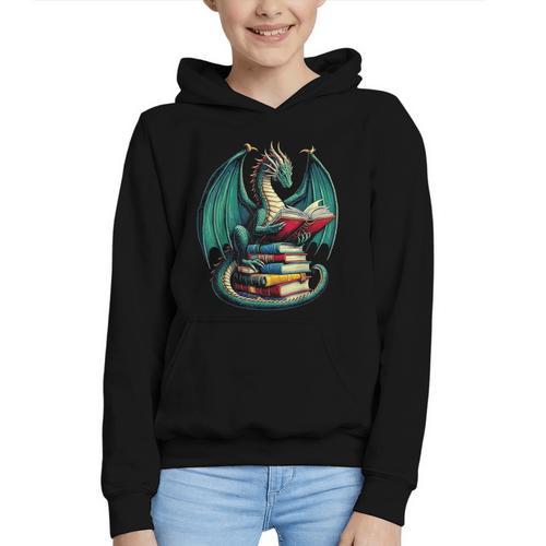 Books Dragon Reading Book Lover Graphic Youth Hoodie - Bookorys