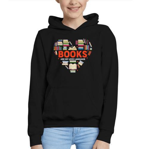 Books Heart Valentines Day Books Are My Love Language Graphic Youth Hoodie - Bookorys CA