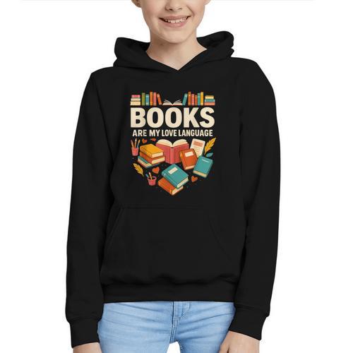 Books Are My Love Language Reading Lover Librarian Valentine Graphic Youth Hoodie - Bookorys DE