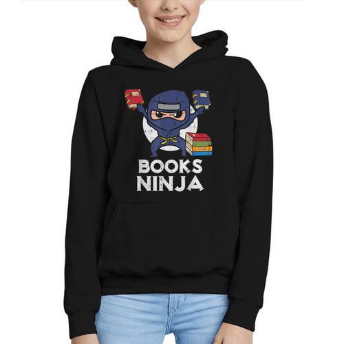 Books Ninja Read Reading Librarian Book Toddler Boys Kids Graphic Youth Hoodie - Bookorys