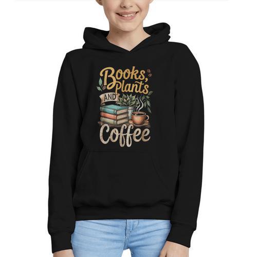 Books Plants And Coffee Growing Plant Gardening Planting Graphic Youth Hoodie - Bookorys