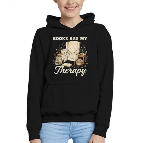 Books Are My Therapy Cozy Reading Chair Artwork Graphic Youth Hoodie - Bookorys UK