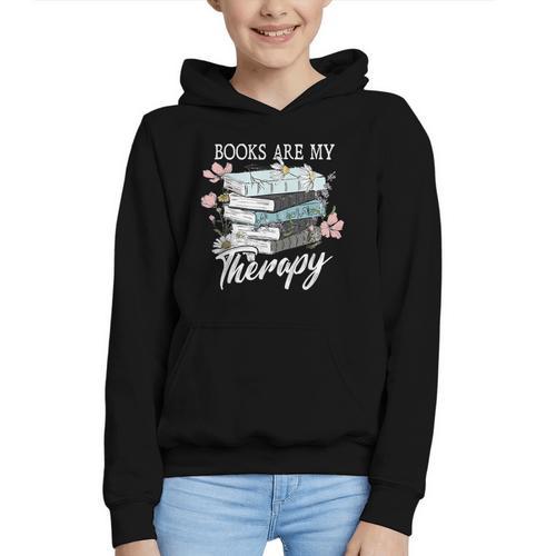 Books Are My Therapy Summer Reading Book Lovers Graphic Youth Hoodie - Bookorys