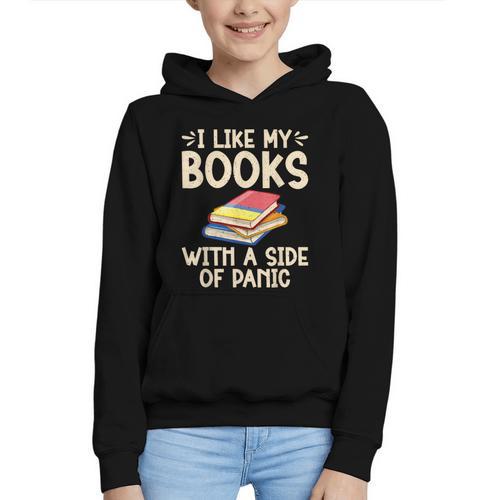 I Like My Books With a Side Of Panic Thriller Graphic Youth Hoodie - Bookorys