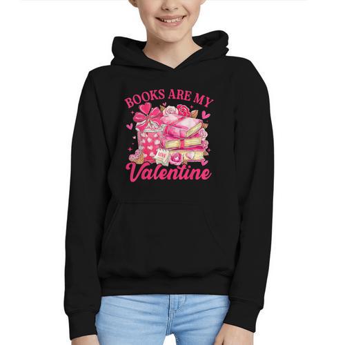 Books Are My Valentine Book Lover Heart Matching Party Graphic Youth Hoodie - Bookorys CA