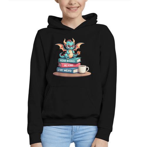 Bookworm Book Dragon Read Books Be Kind Stay Weird Graphic Youth Hoodie - Bookorys