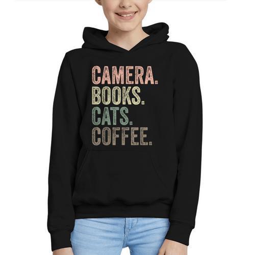 Camera Books Cats And Coffee Lover Photography Men Women Graphic Youth Hoodie - Bookorys AU