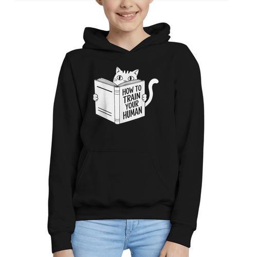 Cat Book Humor How To Train Your Human Graphic Youth Hoodie - Bookorys
