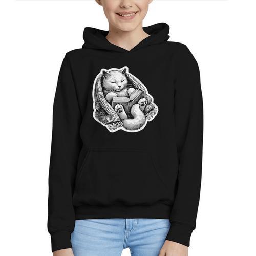 Cat Book Worm Reading Cottagecore Art Graphic Youth Hoodie - Bookorys AU