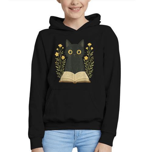Cat Reading Book Flowers Graphic Youth Hoodie - Bookorys DE