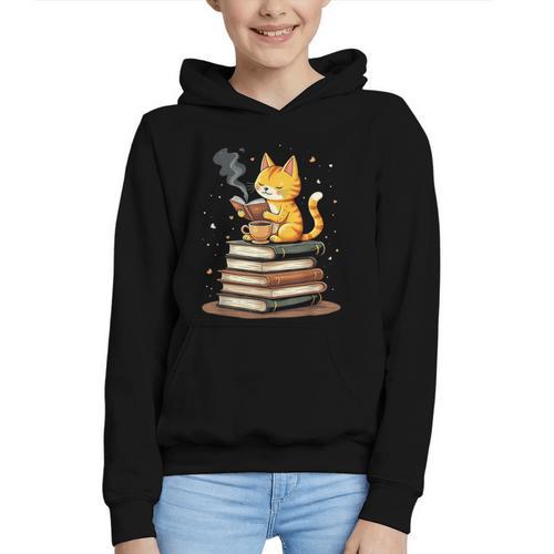 Cat Reading Books Graphic Youth Hoodie - Bookorys AU