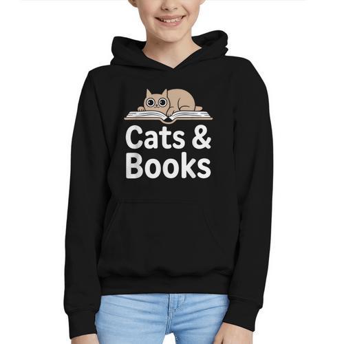 Cats And Books Graphic Youth Hoodie - Bookorys AU