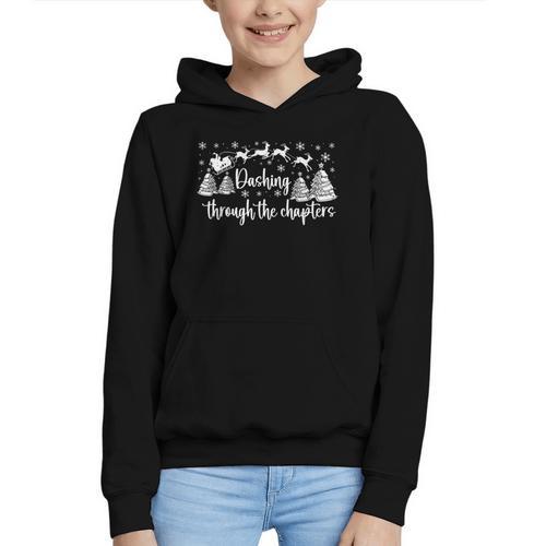 Christmas Book Lover Santa Dashing Through One More Chapter Graphic Youth Hoodie - Bookorys AU