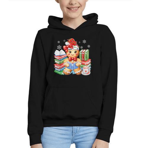 Christmas Gingerbread Man Reading Book Snowflake Teacher Graphic Youth Hoodie - Bookorys CA