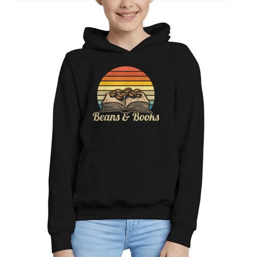 Coffee Beans & Books Retro Bookworm Librarian Graphic Youth Hoodie - Bookorys AU