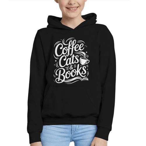 Coffee Cats & Books Reading Book Lover Reader Graphic Youth Hoodie - Bookorys DE