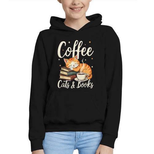 Coffee Cats And Books Lover For Women & Men Coffee Graphic Youth Hoodie - Bookorys CA
