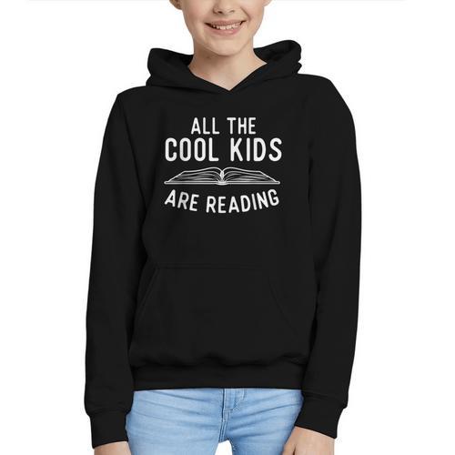 All The Cool Kids Are Reading Book Lover Bookworm Reader Graphic Youth Hoodie - Bookorys