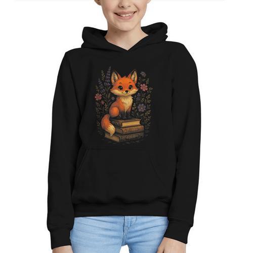 Cottagecore Aesthetic Fox Books Flowers Cute Graphic Youth Hoodie - Bookorys