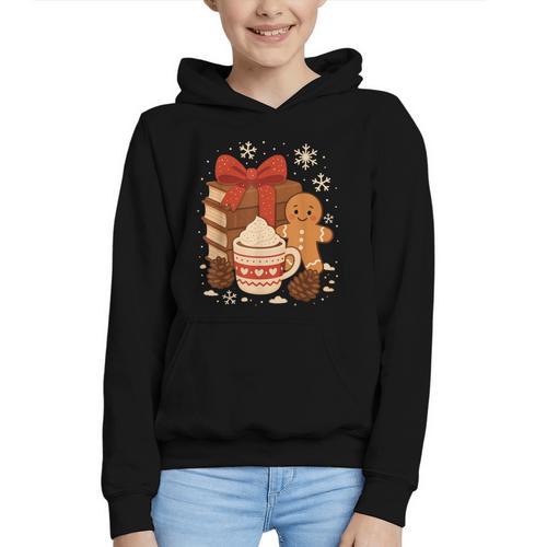 Cute Christmas Books Gingerbread Xmas Book Lover Teacher Graphic Youth Hoodie - Bookorys