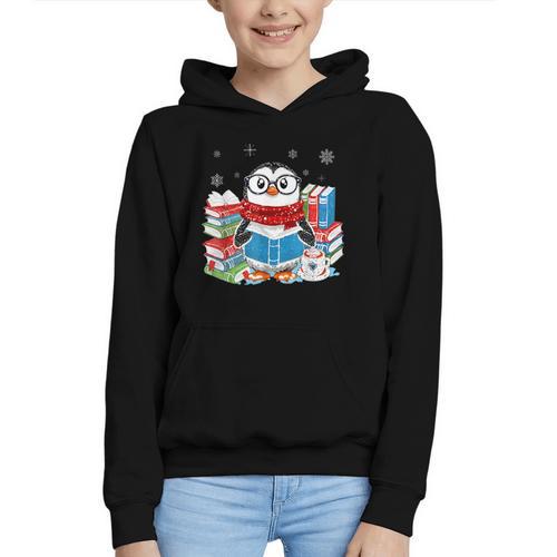 Cute Christmas A Penguin Reading Book Snowflake Hot Teacher Graphic Youth Hoodie - Bookorys DE
