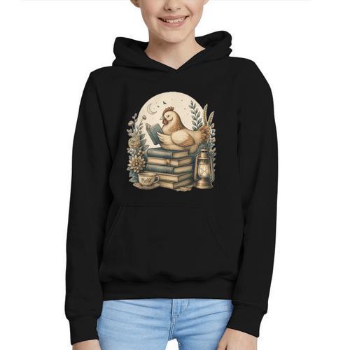 Cute Cottagecore Aesthetic Chicken Reading Book Nerd Graphic Youth Hoodie - Bookorys CA