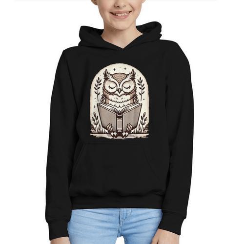 Cute Cottagecore Aesthetic Owl Reading Book Graphic Youth Hoodie - Bookorys