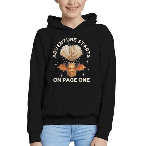 Cute Dragon Book Hot Air Balloon Adventure Fantasy Reading Graphic Youth Hoodie - Bookorys