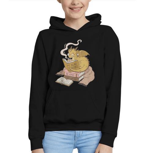 Cute Dragon Be Kind Stay Weird Read Books Graphic Youth Hoodie - Bookorys CA