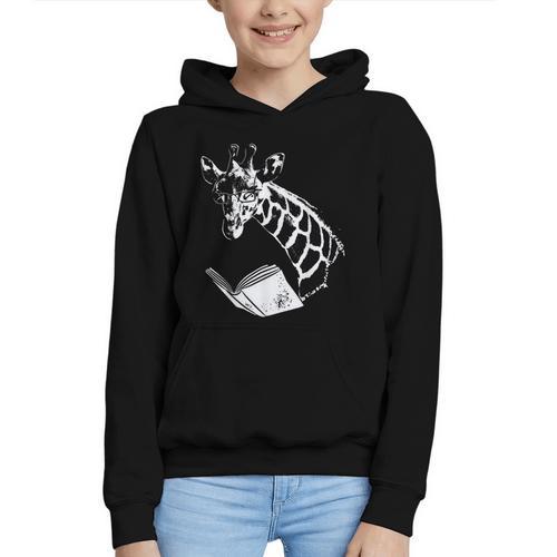 Cute Giraffe Wear Glasses Reading Book Librarian Bookworm Graphic Youth Hoodie - Bookorys