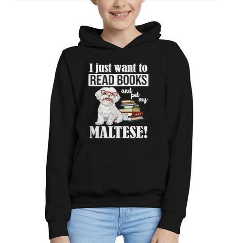 Cute Glasses Read Books & Pet My Maltese Lover Graphic Youth Hoodie - Bookorys