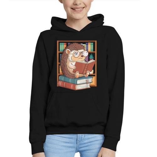 Cute Hedgehog Book Nerd Graphic Youth Hoodie - Bookorys DE