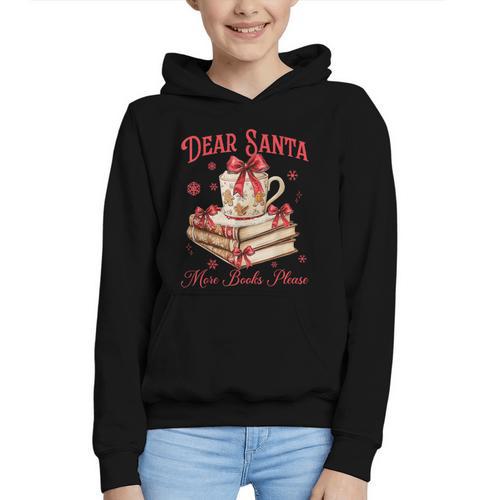 Dear Santa More Books Please Reading Book Lover Christmas Graphic Youth Hoodie - Bookorys