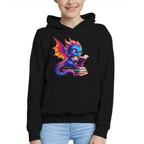 Dragon Reading a Book Bookworm Book Lover Graphic Youth Hoodie - Bookorys