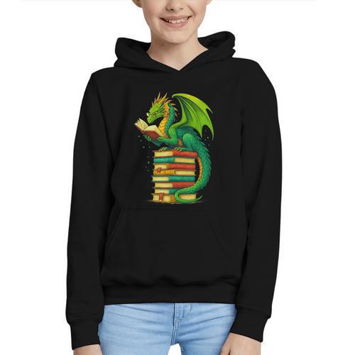 Dragon Reading Books Matching Bookworm Readers Librarian Graphic Youth Hoodie - Bookorys DE